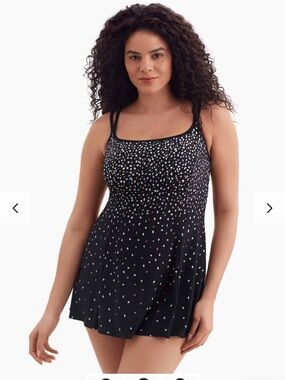 🩷💕NWT Longitude Long Torso Black White Floral Princess Seam Swim Dress 22W🩷💕